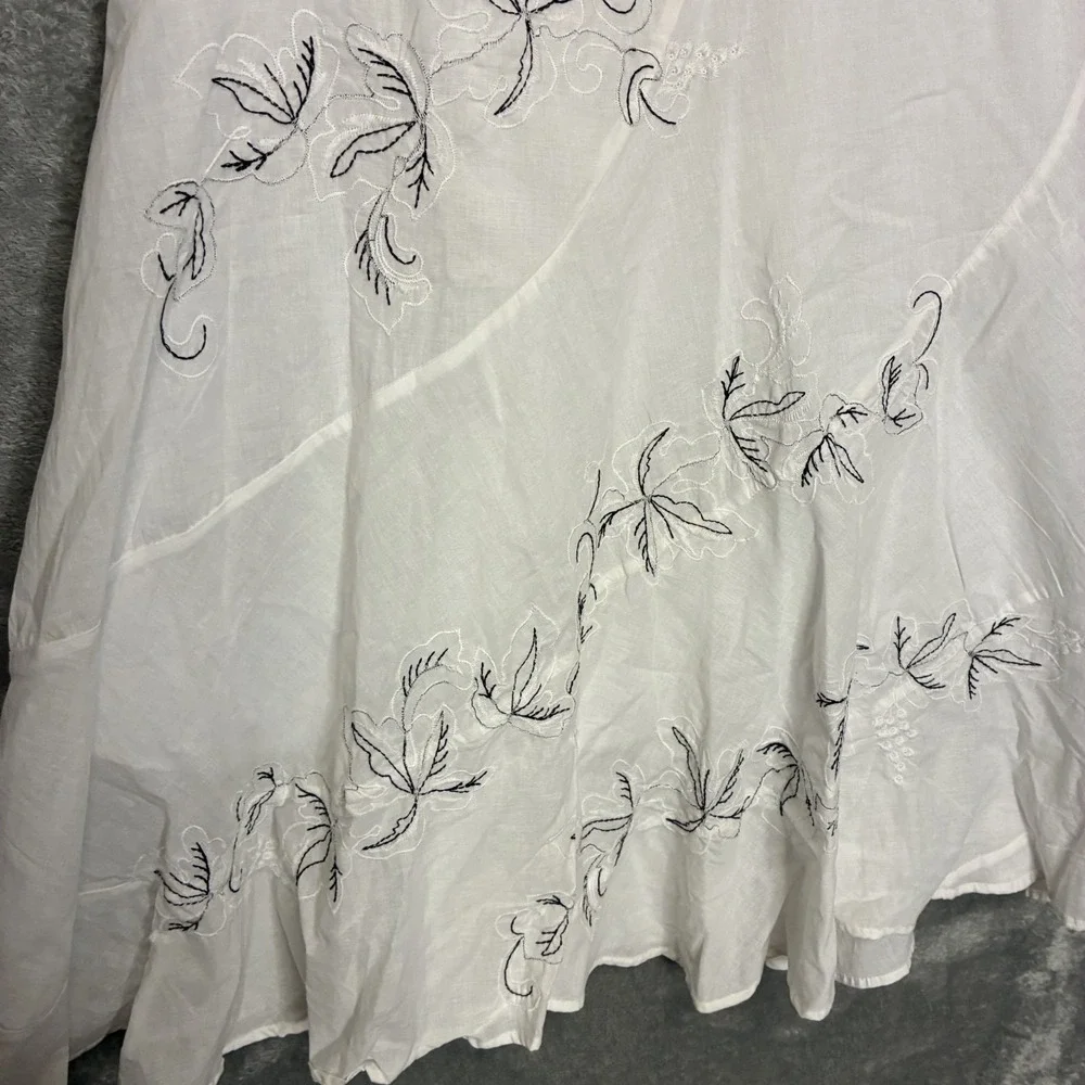 Womens Peasant Maxi Skirt M Floral Leaf Embroidered Tiered Cottagecore Feminine